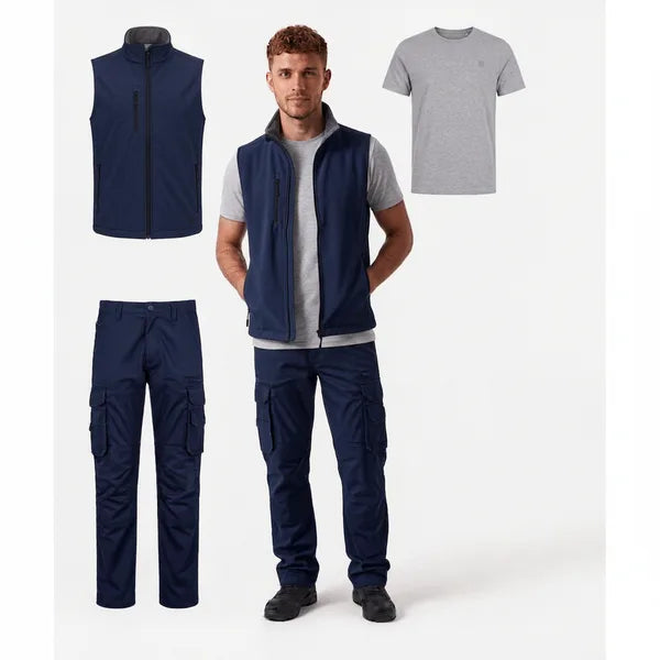 Kit Completo Da Lavoro ( Pantalone + T-Shirt + Gilet Softshell )