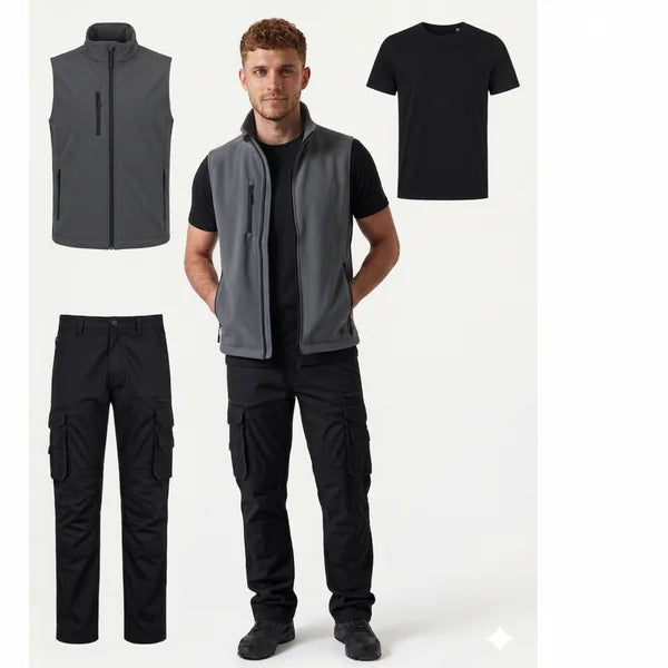 Kit Completo Da Lavoro ( Pantalone + T-Shirt + Gilet Softshell )